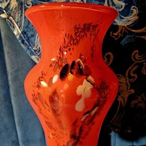 Elegant Red Artistic Blown Glass Vase Signed Biot